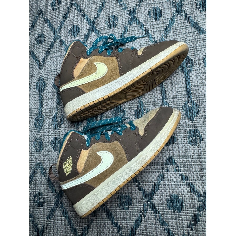 Nike Air Jordan 1 Mid Cacao Wow Brown Teal Kids Shoes DZ6335-200 Size 1.5Y - Picture 3 of 10